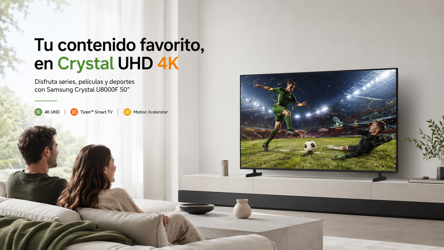 Smart TV Samsung Crystal U8000F de 50” con resolución 4K UHD, Procesador Crystal 4K y escalamiento 4K