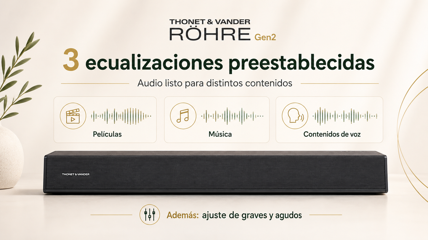 BARRA DE SONIDO THONET & VANDER ROHRE BLUETOOTH + AUX (MINIPLUG 3.5 MM / RCA) + HDMI 80W