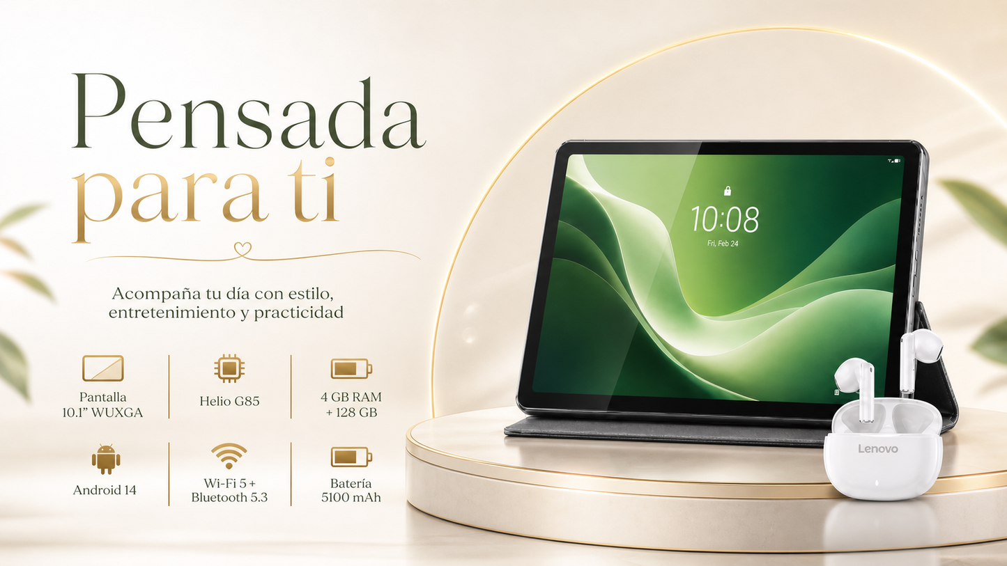 TABLET LENOVO TAB TB311FU, Pantalla 10.1" FHD, MediaTek Helio G85,128GB/Ram 4GB, Android 14, Bluet, WIFI, Doble Camara, Luna Grey