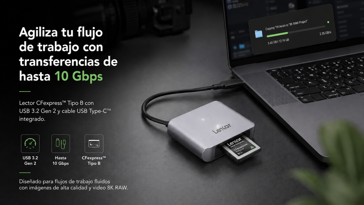 Lector de Tarjetas CF Incluye Cable USB Tipo C USB 3.2 Gen 2