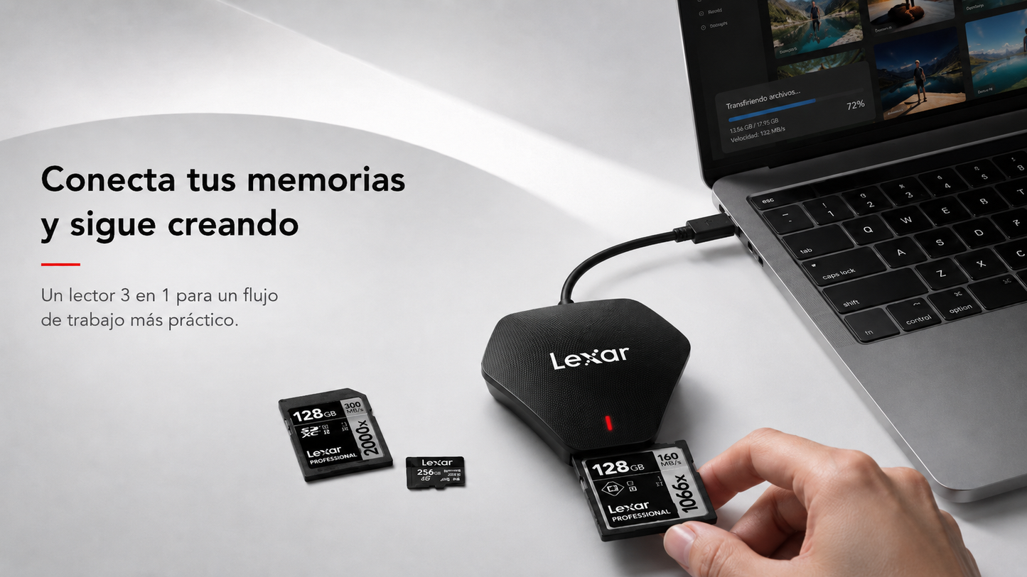 MULTILECTOR DE TARJETAS 3 EN 1 USB 3.1 LEXAR RW500 - ALTA VELOCIDAD USB 3.1
