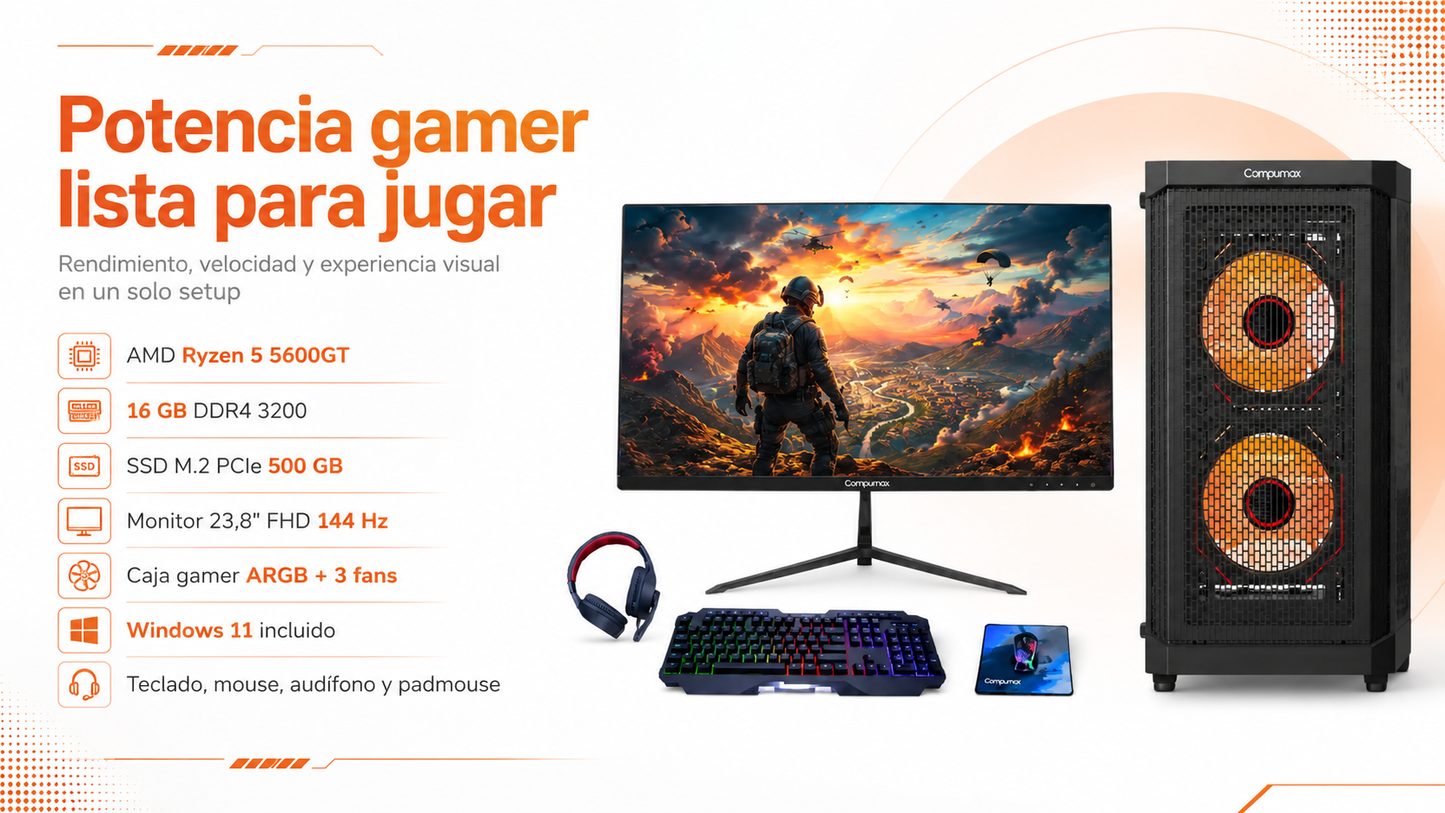 PC gamer con procesador AMD Ryzen 5 5600GT - 144Hz -M.2 - Gamer Trinity