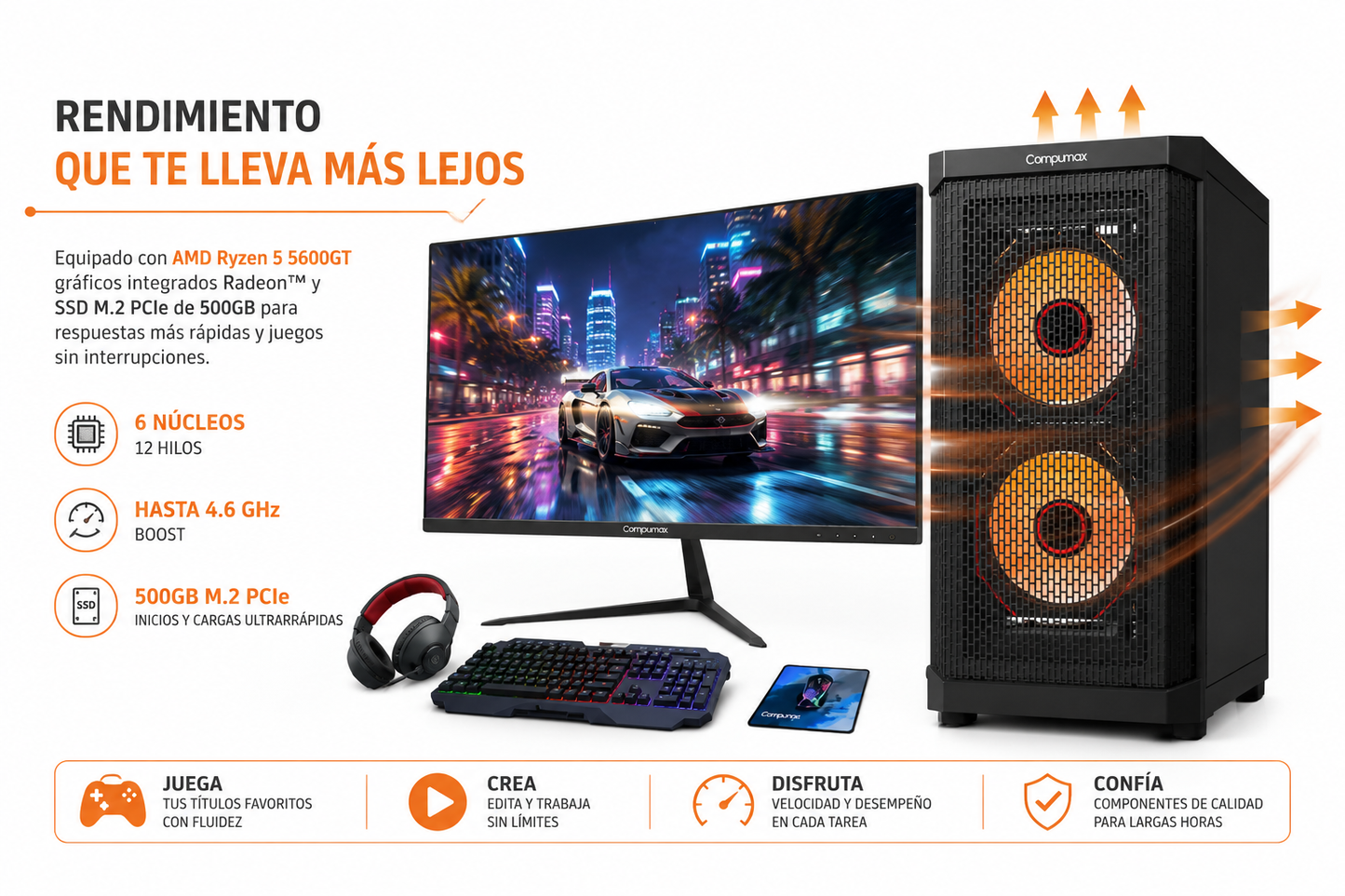PC gamer con procesador AMD Ryzen 5 5600GT - 144Hz -M.2 - Gamer Trinity