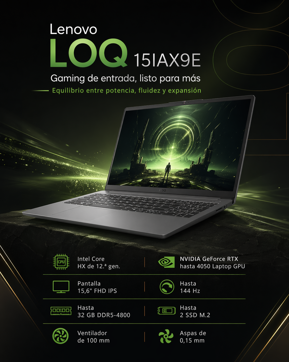 LENOVO LOQ 15IAX9E - INTEL CORE I5-12450HX - 8GB DDR5 - 512GB SSD