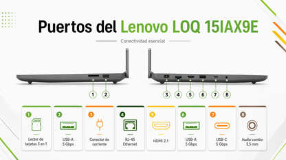 LENOVO LOQ 15IAX9E - INTEL CORE I5-12450HX - 8GB DDR5 - 512GB SSD