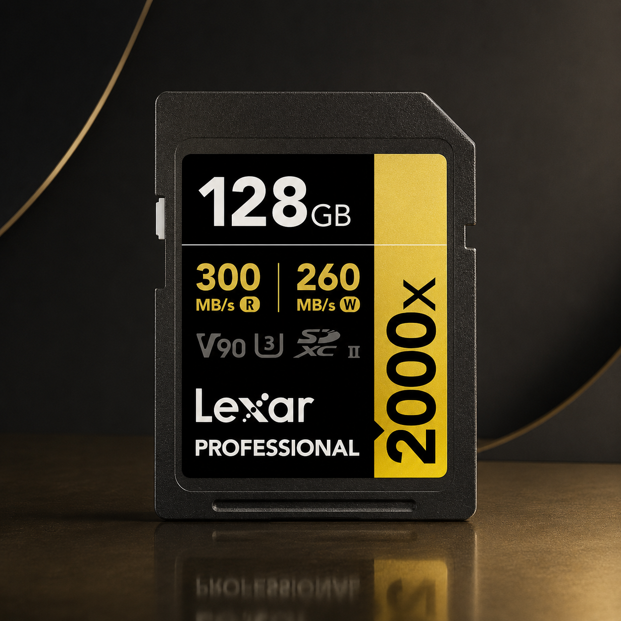 Lexar® Professional 2000x SDHC™/SDXC™ UHS-II Card GOLD / V90 up to 300 MB/s read, up to 260 MB/s write 128GB