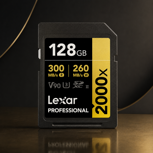 Lexar® Professional 2000x SDHC™/SDXC™ UHS-II Card GOLD / V90 up to 300 MB/s read, up to 260 MB/s write 128GB
