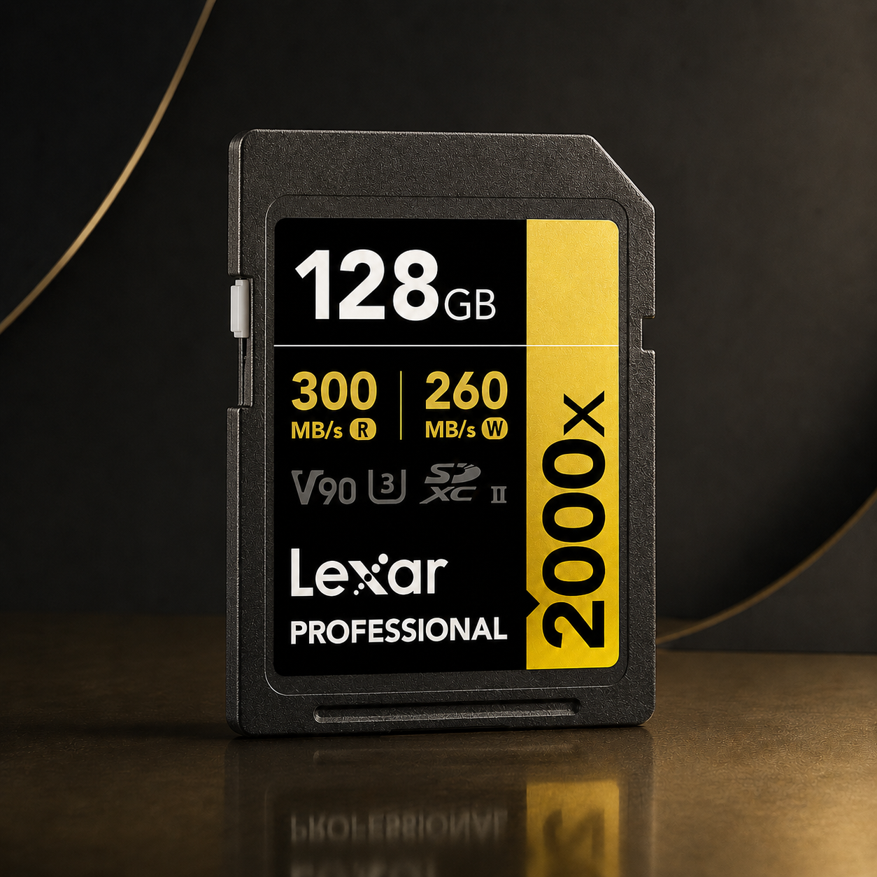 Lexar® Professional 2000x SDHC™/SDXC™ UHS-II Card GOLD / V90 up to 300 MB/s read, up to 260 MB/s write 128GB