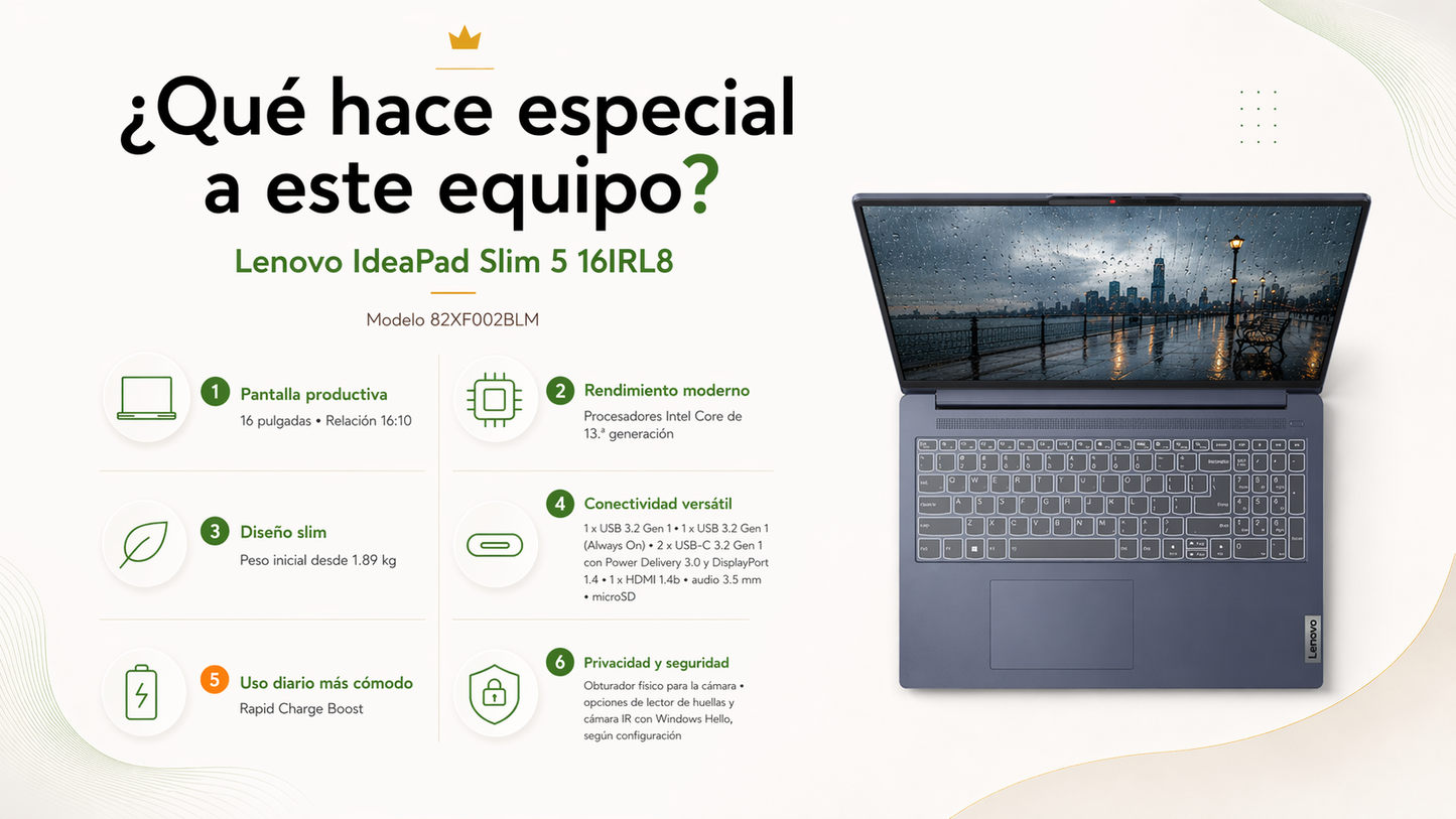 LENOVO SLIM 5 16IRL8 - INTEL CORE I7 13620H - 16GB LPDDR5 - 512GB SSD