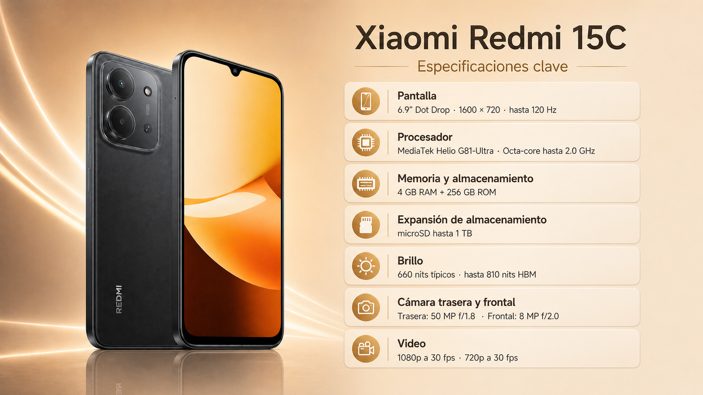 Celular Xiaomi Redmi 15C Midnight Black 4Gb Ram 256Gb Rom
