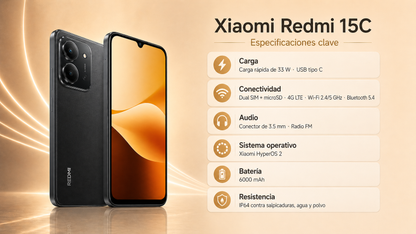 Celular Xiaomi Redmi 15C Midnight Black 4Gb Ram 256Gb Rom