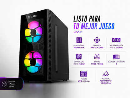Gabinete gamer Kaesar Vidro de formato Mid Tower compacto