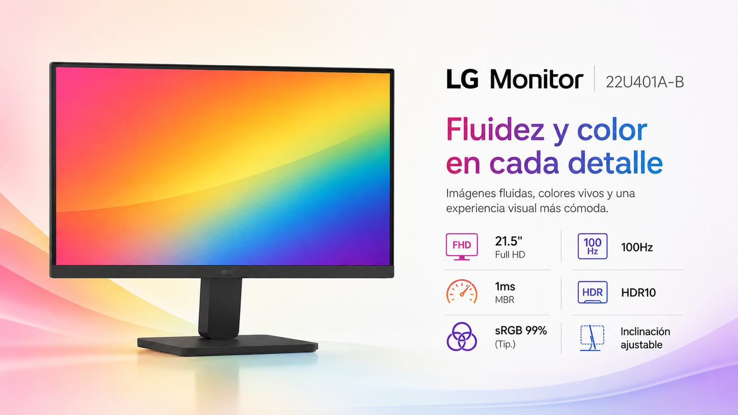 Monitor LG 22U401A-B - Full HD de 21.5" con 100Hz y 1ms MBR.
