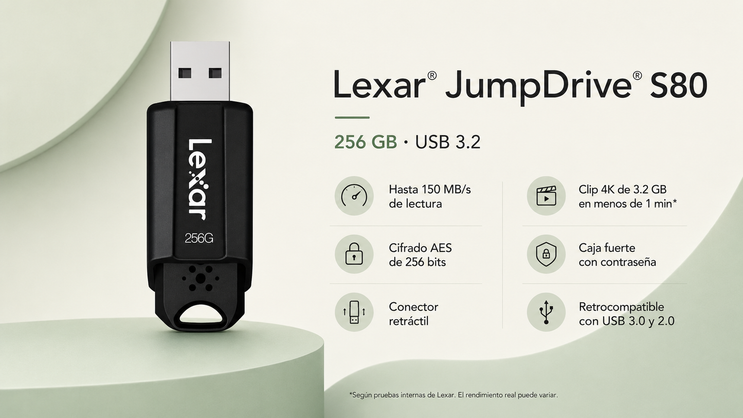 Memoria USB 256 GB 3.1 LEXAR® JumpDrive® S80 USB 3.1 - LEXAR 256 GB 3.1