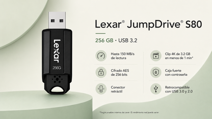 Memoria USB 256 GB 3.1 LEXAR® JumpDrive® S80 USB 3.1 - LEXAR 256 GB 3.1