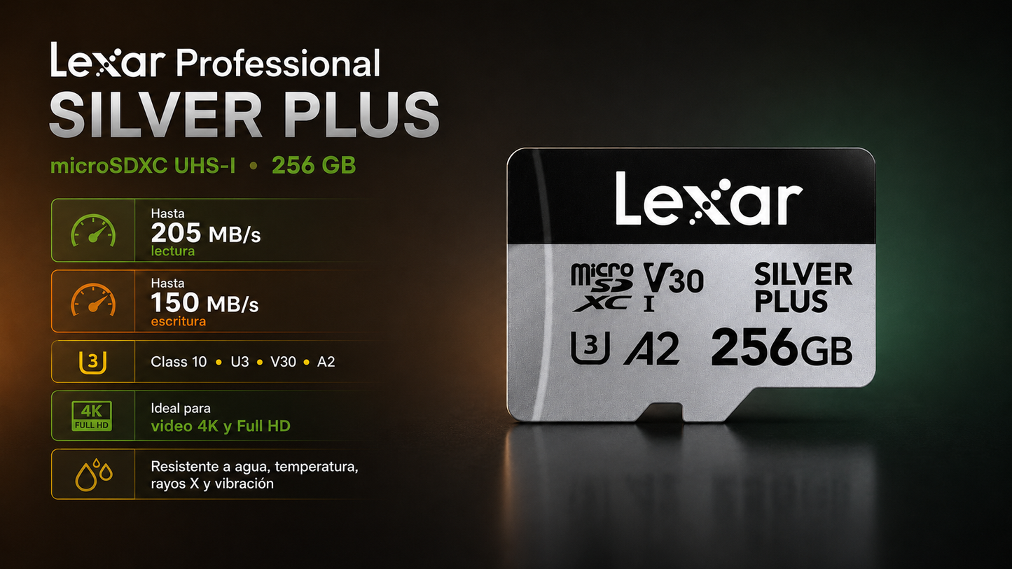 Memoria micro SD Professional SILVER PLUS microSDXC™ UHS-I Card 256GB- up to 205MB/s read