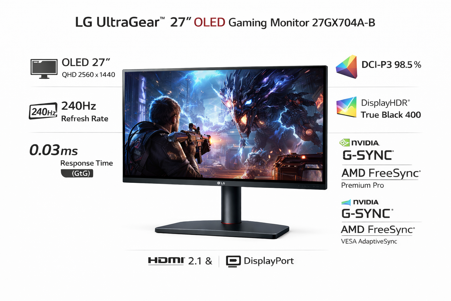 Monitor Gaming LG UltraGear 27" OLED 27GX704A-B