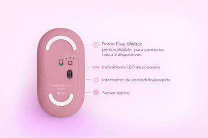 Mouse Logitech Pebble M350S - Bluetooth - USB - Óptico. Inalámbrico. Color -  Rosa