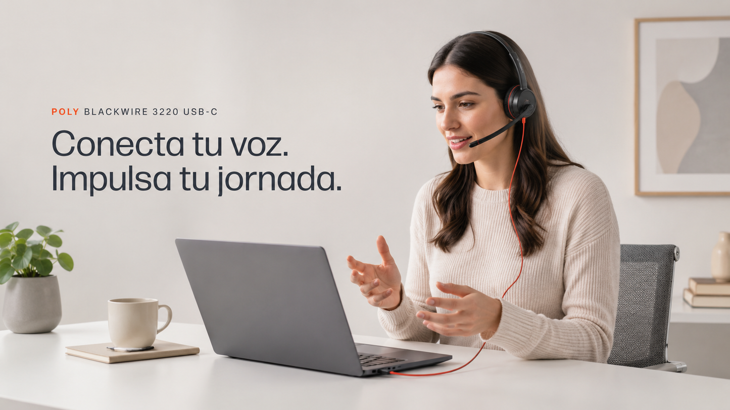 Auricular Poly Blackwire 3220 Stereo USB-C con adaptador USB-C/A,
