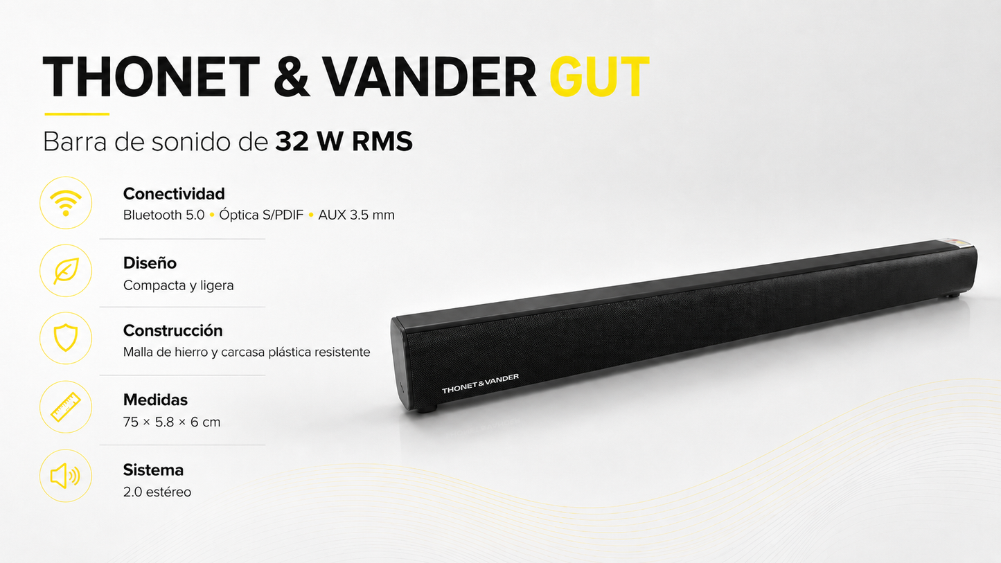 Barra de sonido Thonet & Vander Gut 32 watts bluetooth 3.5mm S/PDIF