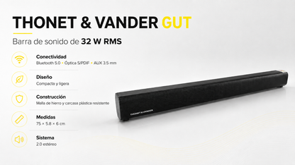 Barra de sonido Thonet & Vander Gut 32 watts bluetooth 3.5mm S/PDIF