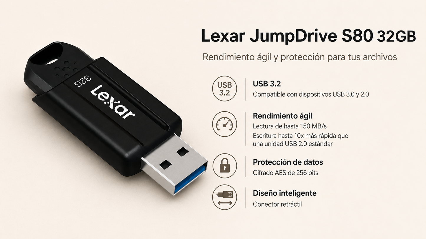 Memoria USB 32 GB 3.1 LEXAR® JumpDrive® S80 USB 3.1 - LEXAR-32 GB 3.1.