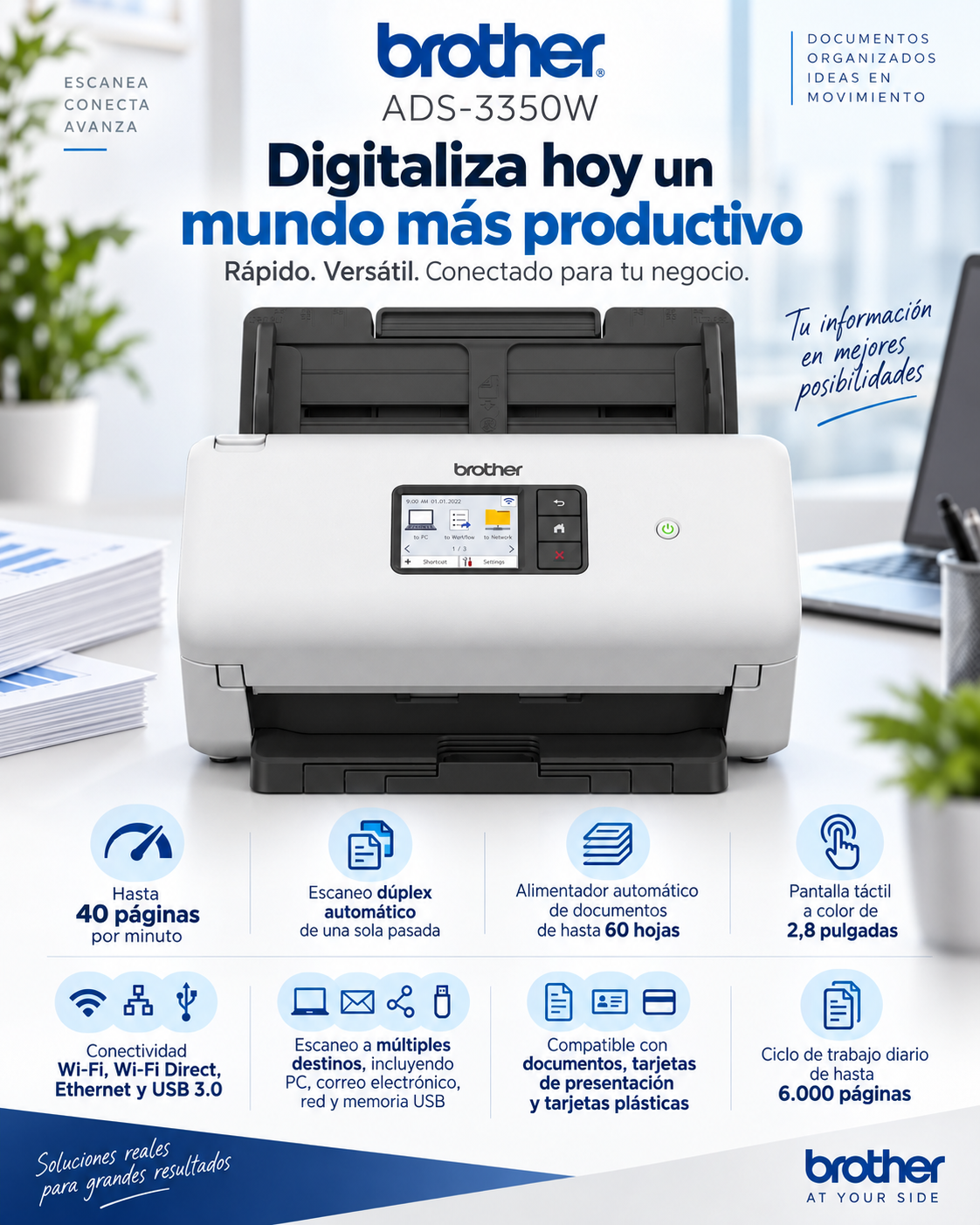 Escáner inalámbrico Brother ADS-3350W