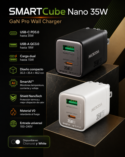 Cargador de parede SmartCube Nano 35W USB-C PD & USB-A