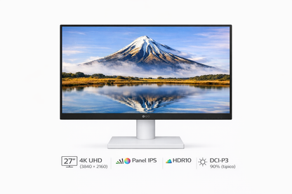 Monitor LG 27" Pulgadas 27US500 4K UHD Plano Blanco|Negro