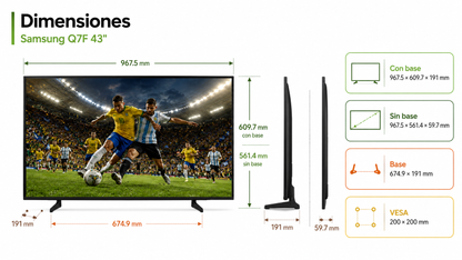 Smart TV Samsung Q7F de 43” con pantalla QLED 4K UHD, procesador Q4 con AI y resolución de 3,840 × 2,160