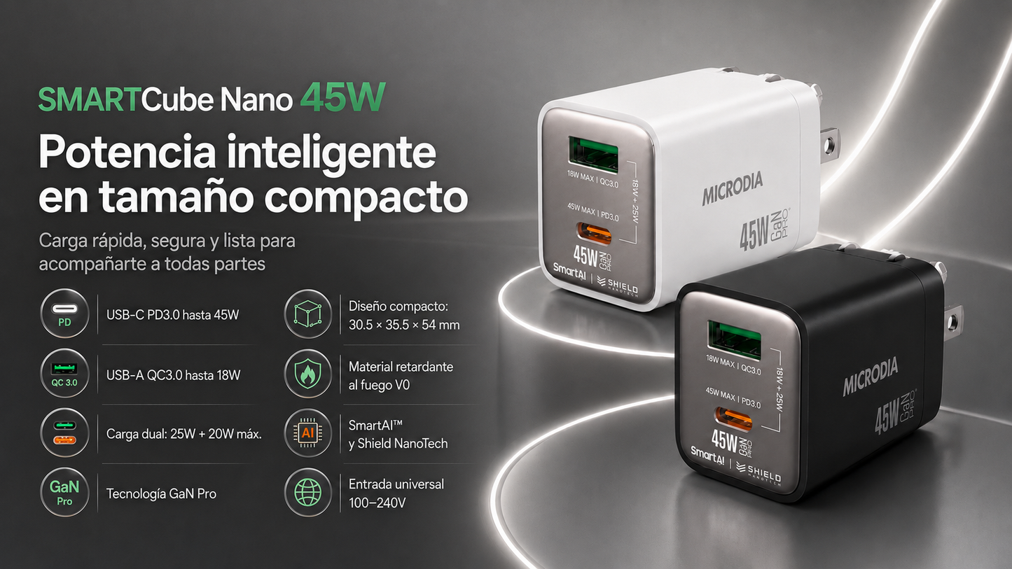 Cargador de pared MICRODIA SMARTCube™ Nano 45W GaN Pro