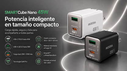 Cargador de pared MICRODIA SMARTCube™ Nano 45W GaN Pro