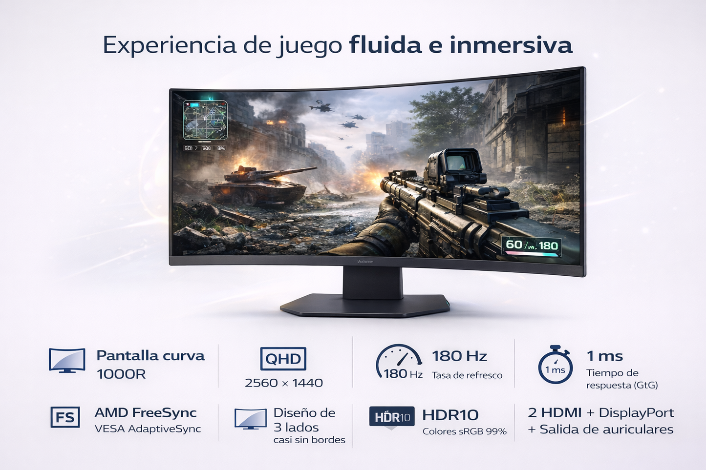 Monitor LG Gamer 27" Pulgadas 27GS60QC QHD Curvo Negro