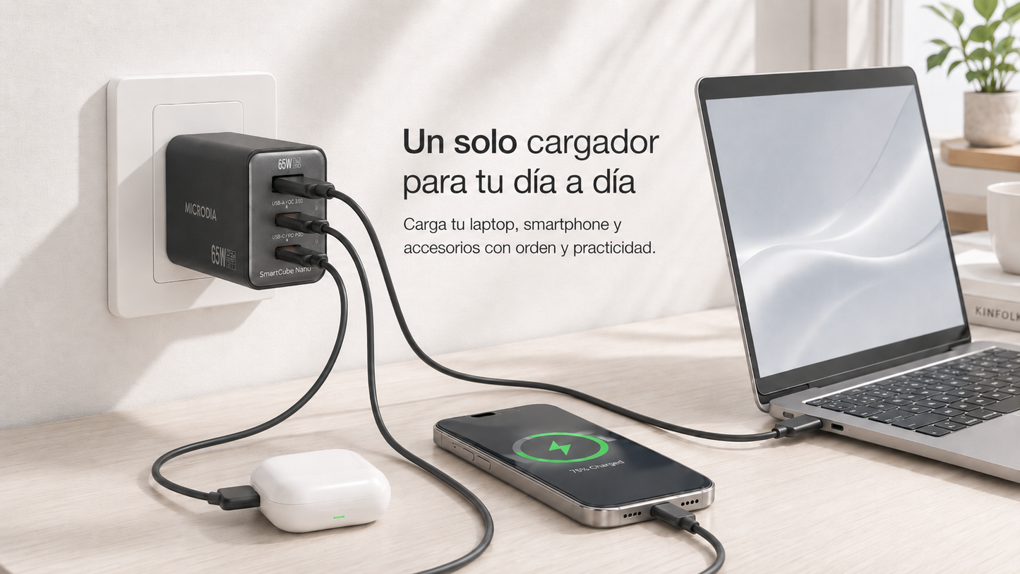 Cargador de pared MICRODIA SMARTCube Nano 65W GaN Pro