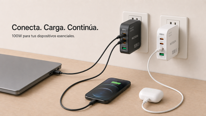 Cargador de pared GaN de 100 W con tres puertos USB-C y un puerto USB-A
