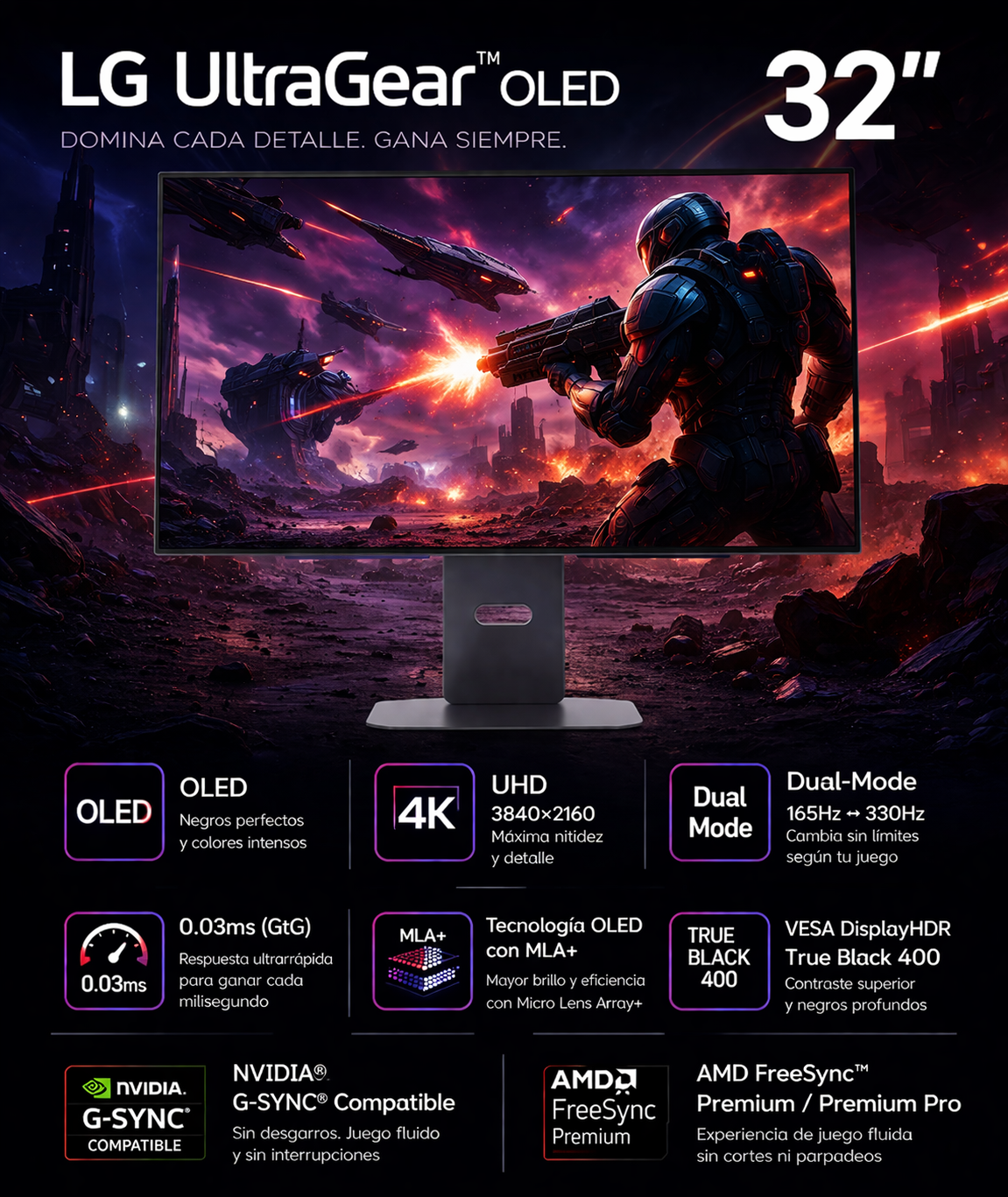 Monitor gaming OLED LG 32" 4K UHD 32GX850A-B