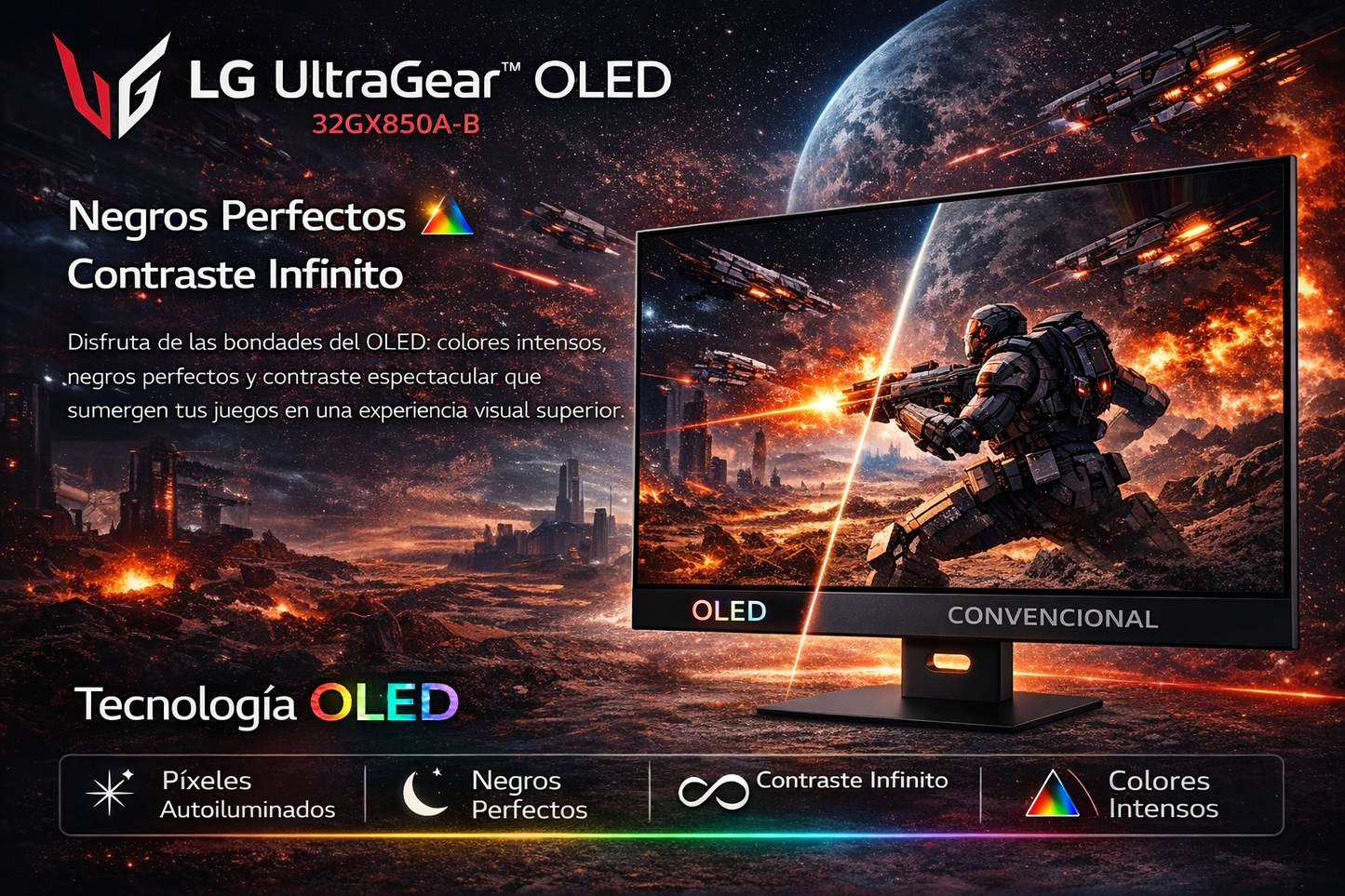 Monitor gaming OLED LG 32" 4K UHD 32GX850A-B