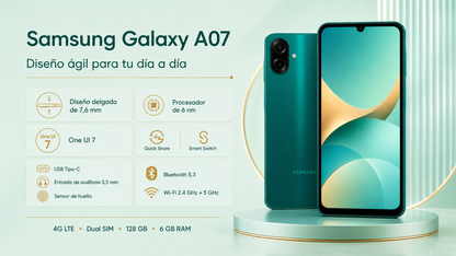 Samsung Galaxy A07 - 128GB - 6RAM -  Color verde
