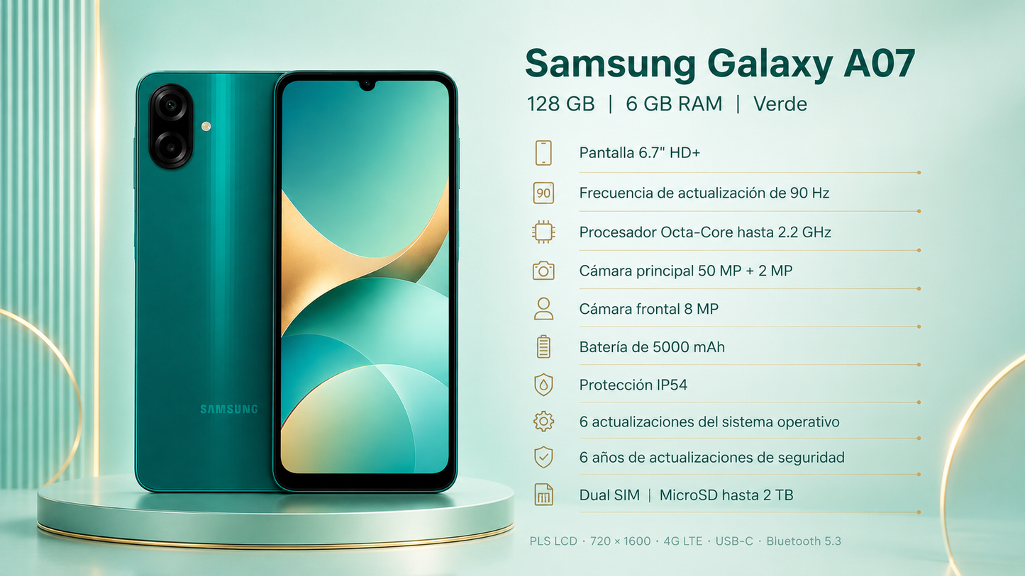 Samsung Galaxy A07 - 128GB - 6RAM -  Color verde