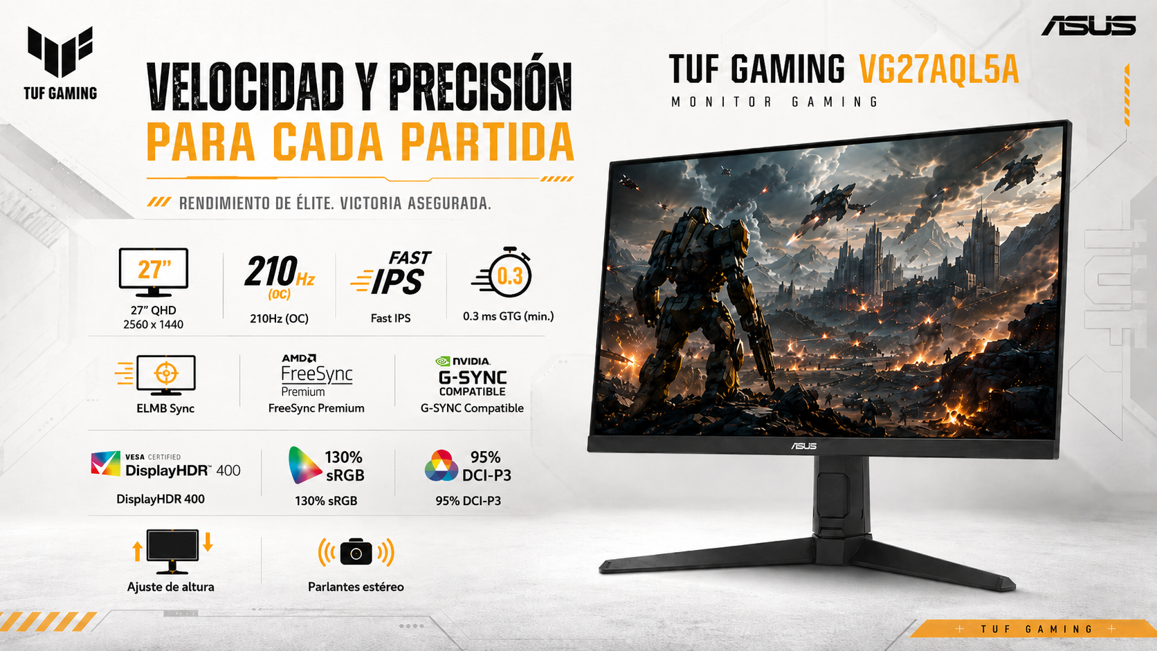 Monitor gamer ASUS TUF Gaming VG27AQL5A de 27”