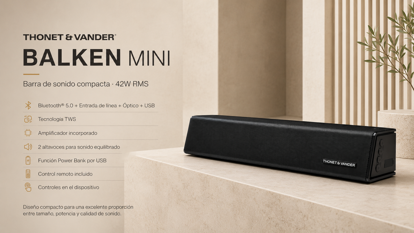 BARRA DE SONIDO THONET & VANDER BALKEN MINI BLUETOOTH Y USB 42W