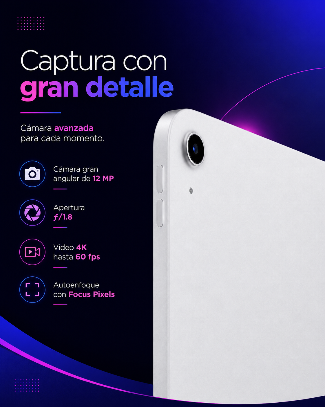 iPad de 11 pulgadas en color plata con 128GB - Modelo A335.
