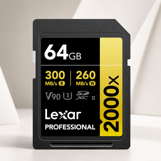 Lexar® Professional 2000x SDHC™/SDXC™ UHS-II Card GOLD / V90 up to 300 MB/s read, up to 260 MB/s write 64GB