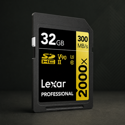 Lexar® Professional 2000x SDHC™/SDXC™ UHS-II Card GOLD / V90 up to 300 MB/s read, up to 260 MB/s write 32GB