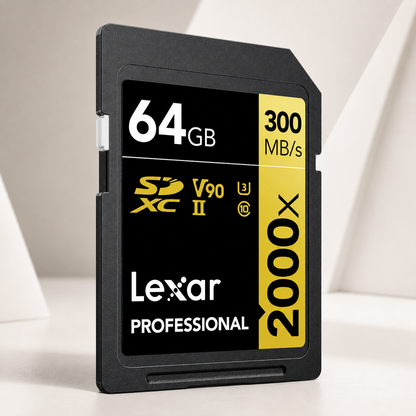 Lexar® Professional 2000x SDHC™/SDXC™ UHS-II Card GOLD / V90 up to 300 MB/s read, up to 260 MB/s write 64GB