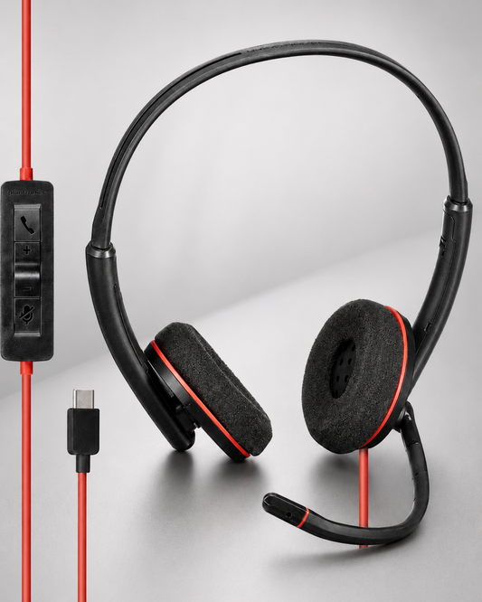 Auricular Poly Blackwire 3220 Stereo USB-C con adaptador USB-C/A,