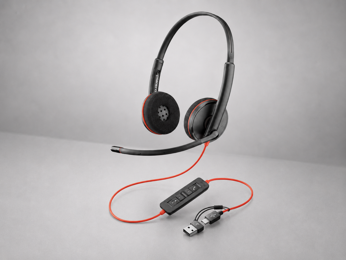 Auricular Poly Blackwire 3220 Stereo USB-C con adaptador USB-C/A,