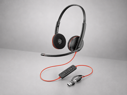 Auricular Poly Blackwire 3220 Stereo USB-C con adaptador USB-C/A,