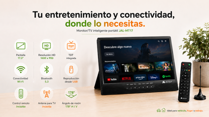 Monitor/TV inteligente portátil Jaltech de 17.3”