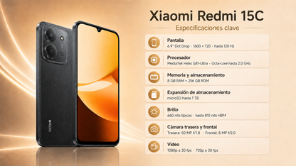 Celular Xiaomi Redmi 15C Midnight Black 8Gb Ram 256Gb Rom